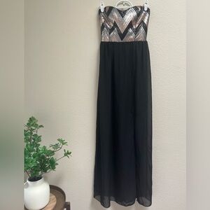 NWT Guess Yolanna Sequin Bodice Maxi Strapless Black Dress, Size Small, Sparkle